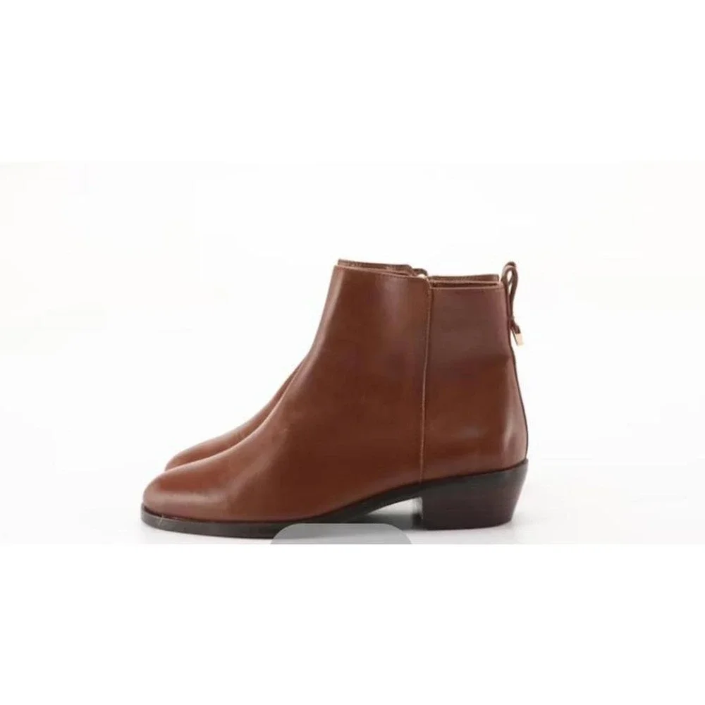 Womens Coach Carmen Leather Ankle Boots 6B Brown Excellent Zip Block Heel Bootie